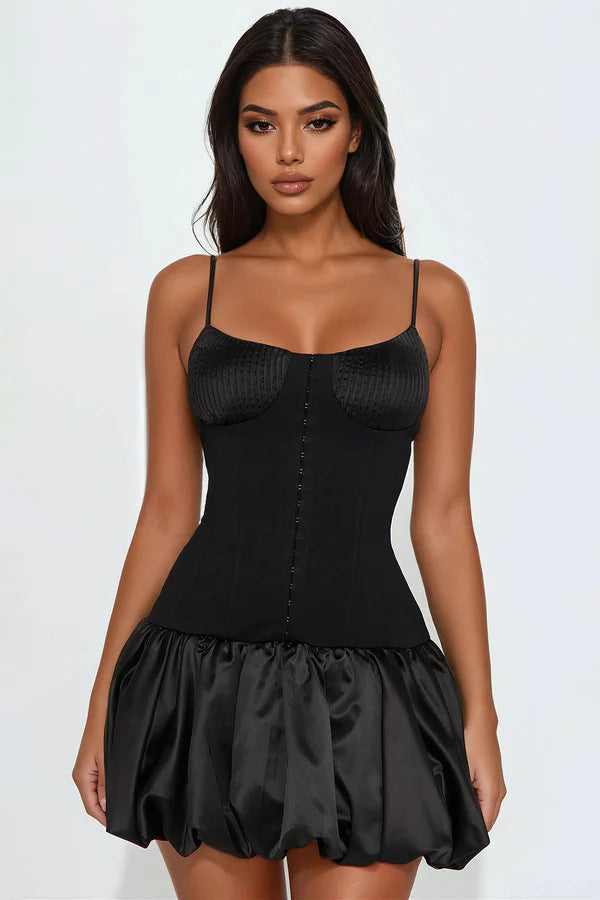 Damen Korsettkleid mit voluminösem Rock und feinen Trägern Drune