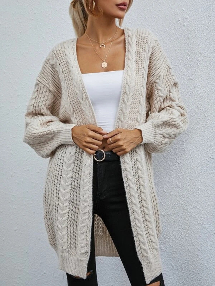 Damen Grobstrickcardigan mit tiefem V-Ausschnitt und voluminösen Ärmeln Drune