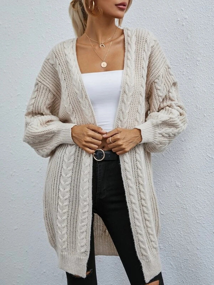 Damen Grobstrickcardigan mit tiefem V-Ausschnitt und voluminösen Ärmeln Drune