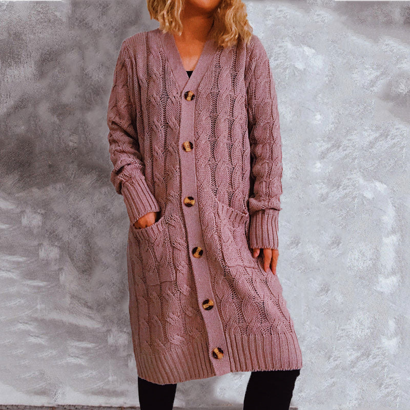 Damen Grobstrick-Cardigan mit Taschen und Knopfdetails Drune
