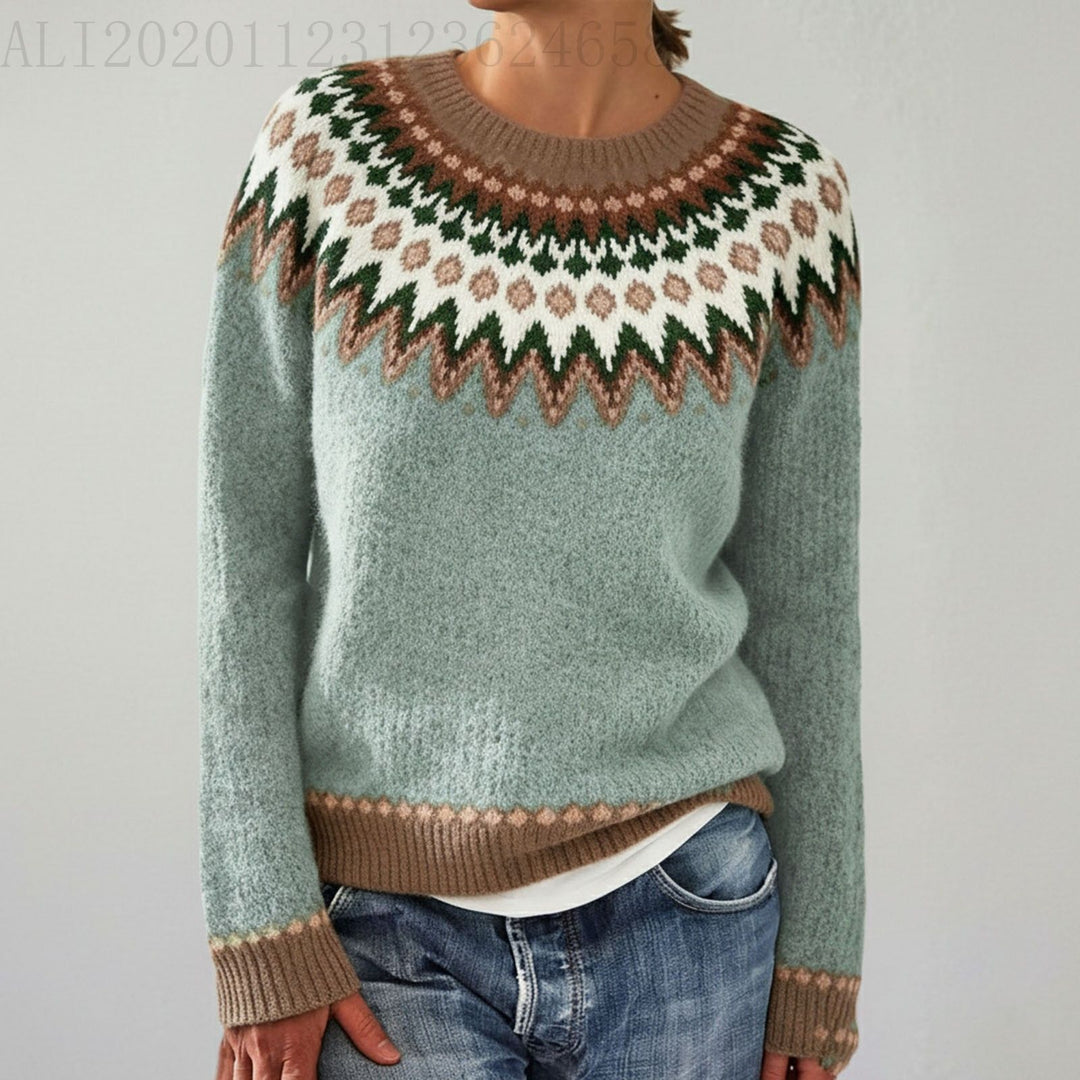 Damen nan Norwegerpullover aus Wollmix mit Rundhalsausschnitt und traditionellem Fair-Isle-Yoke Drune
