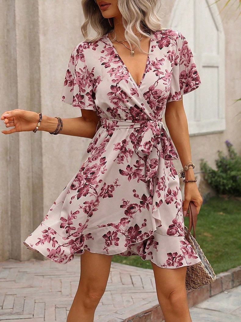 Damen Wickelkleid mit voluminösen Ärmeln und asymmetrischem Saum Drune