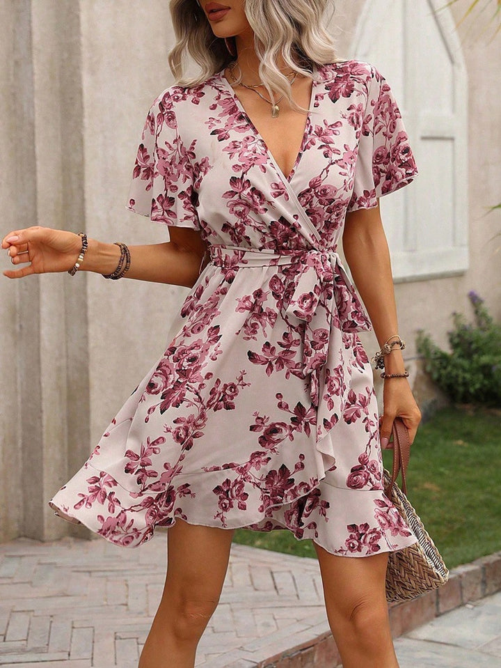 Damen Wickelkleid mit voluminösen Ärmeln und asymmetrischem Saum Drune