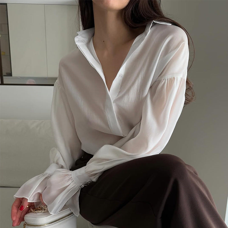 Damen elegante Bluse mit voluminösen Ärmeln Drune