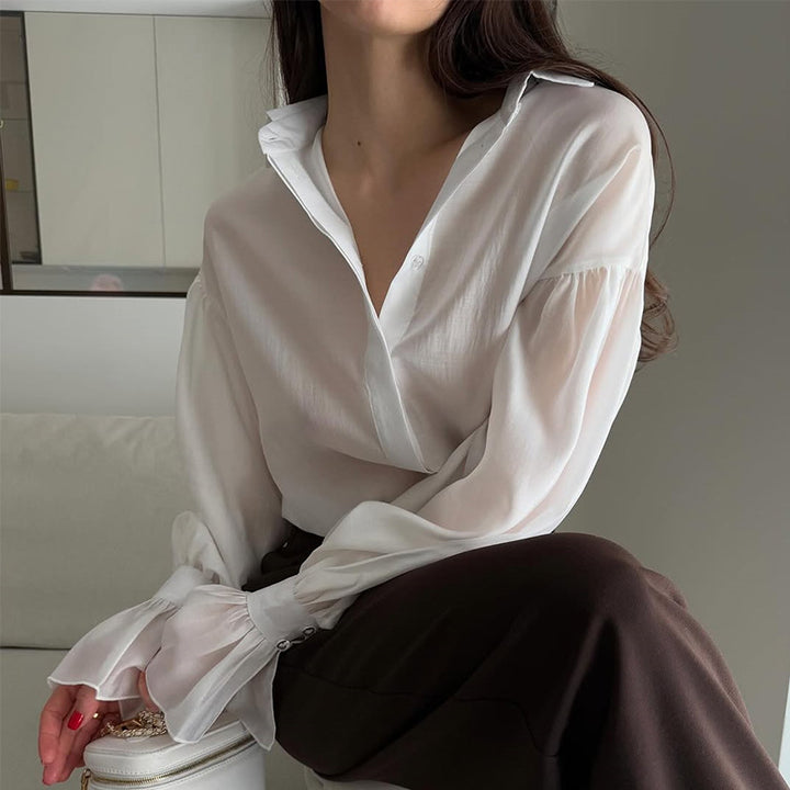 Damen elegante Bluse mit voluminösen Ärmeln Drune