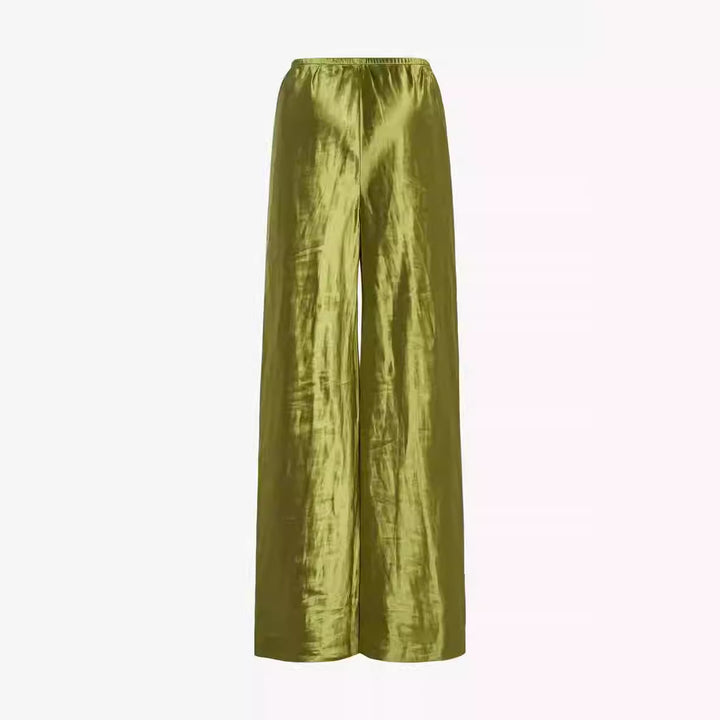 Damen Elegante und fließende Hochbundhose aus hochwertigem Satin Drune