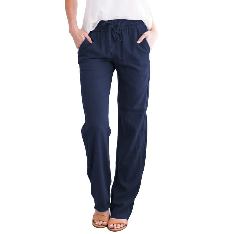 Damen Weite Leinenhose mit elastischem Bund und praktischen Seitentaschen Drune