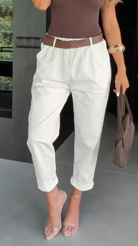 Damen moderne Chinohose mit elastischem Bund und weitem Bein Drune
