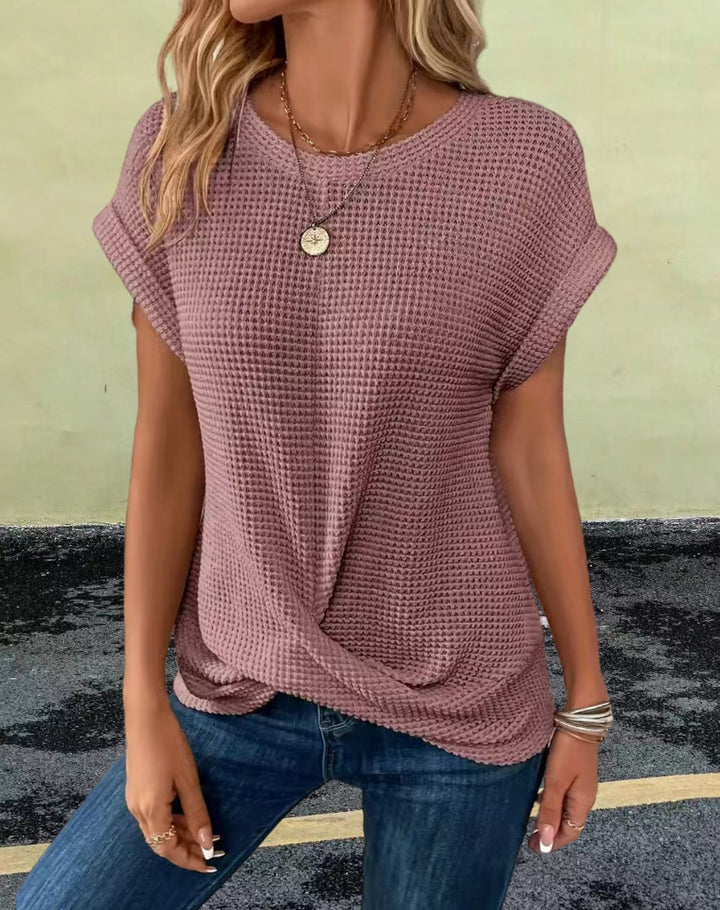 Damen lässiges Waffelstrickoberteil mit lockerer Passform Drune