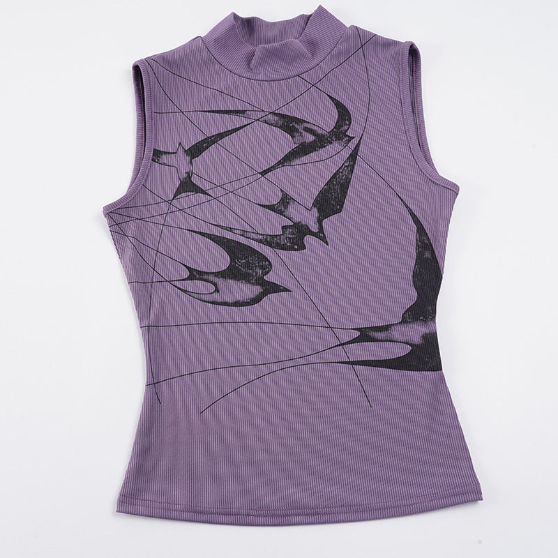 Damen ärmelloses Tops mit modernem grafischen Design und engem Schnitt Drune