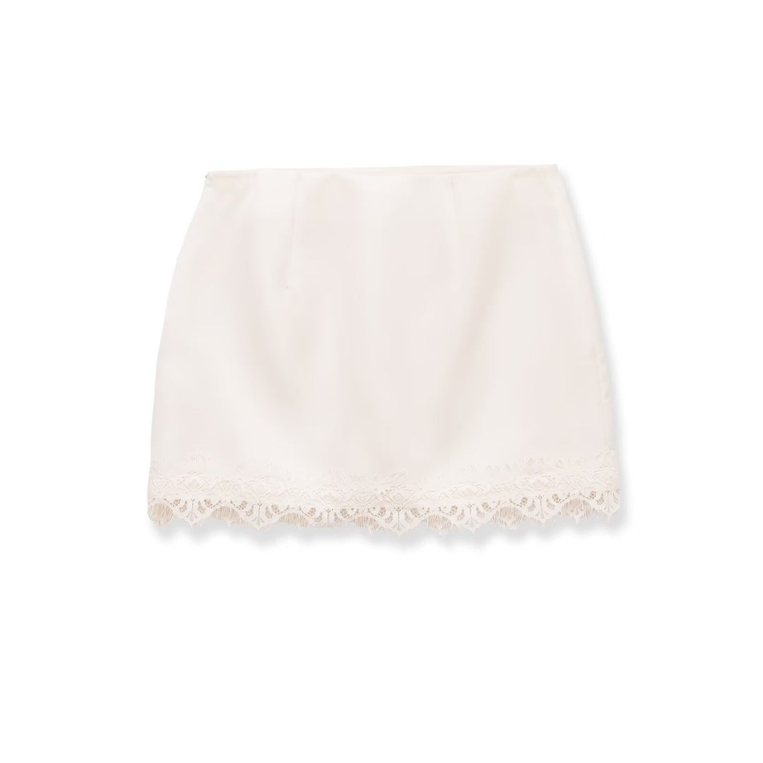 Damen eleganter Rock mit Spitzenbesatz und strukturiertem Gewebe Drune