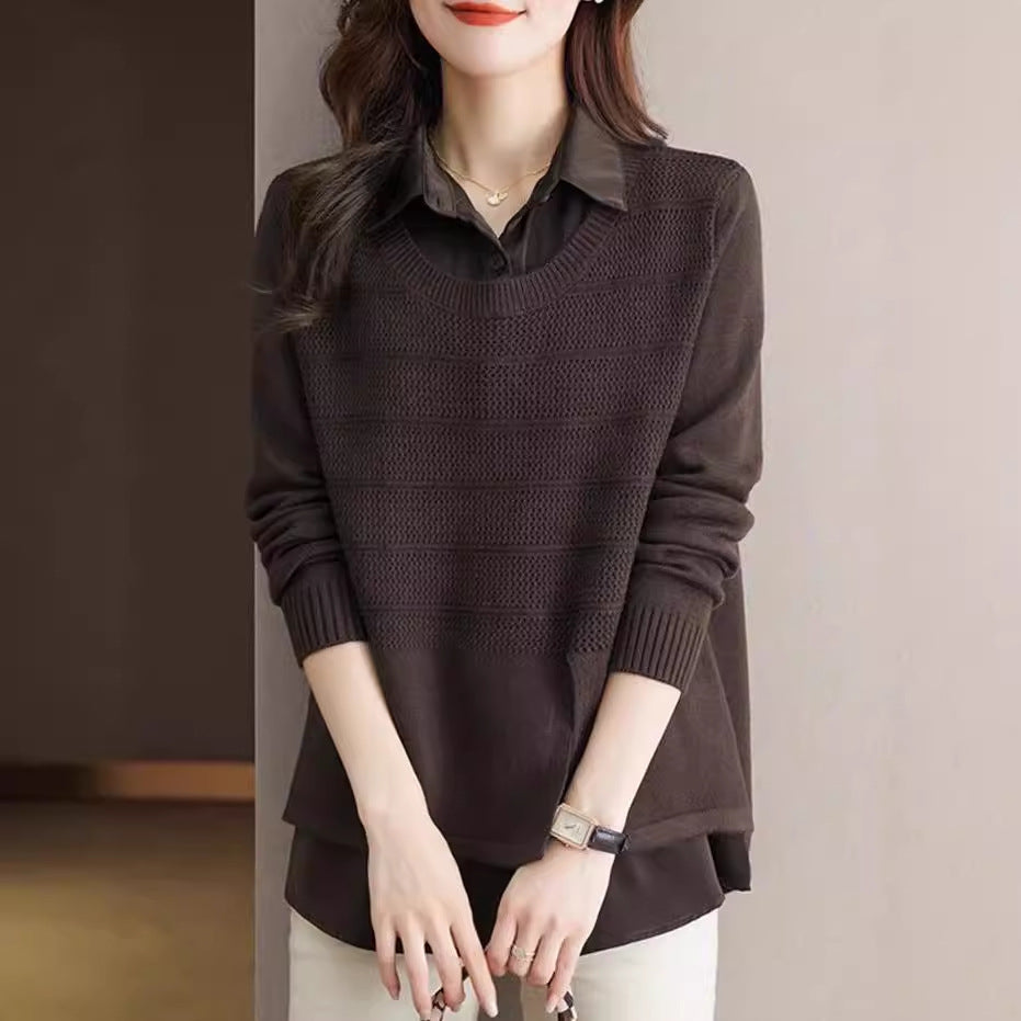 Damen Modischer Layered Pullover mit Struktur Drune