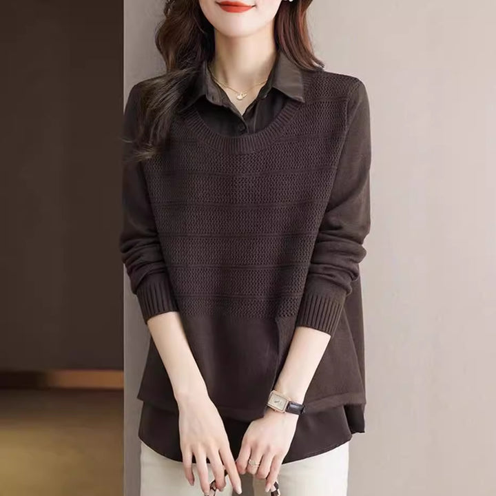 Damen Modischer Layered Pullover mit Struktur Drune