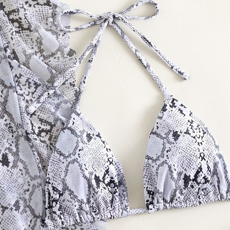 Damen Triangel-Bikini mit modischem Schlangenmuster und luftiger Maxi-Shorts Drune