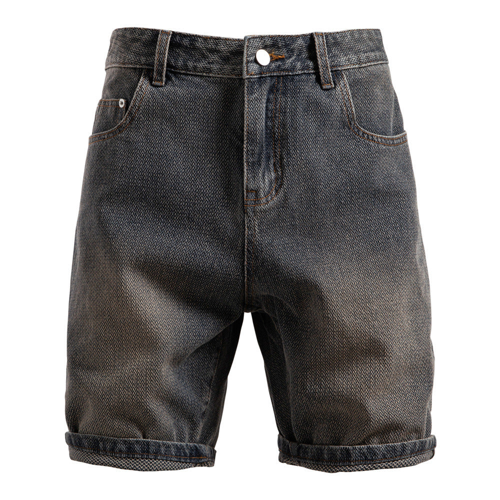 Herren nan Jeansshorts mit Umschlag, mittelhoher Bund und klassischer Taschenaufteilung Drune