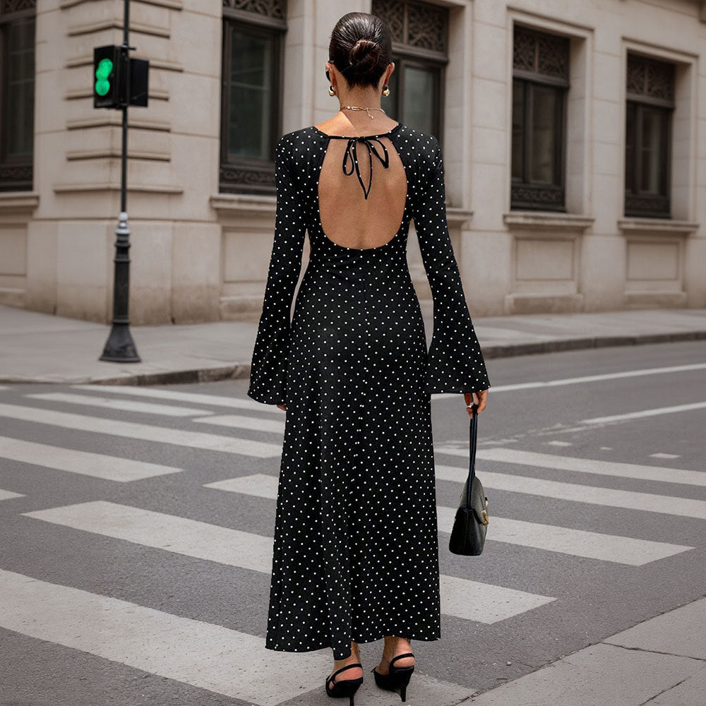 Damen Maxi-Kleid mit modischem Punkte-Dessin und eleganten Ärmeln Drune