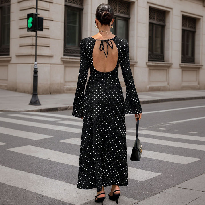 Damen Maxi-Kleid mit modischem Punkte-Dessin und eleganten Ärmeln Drune