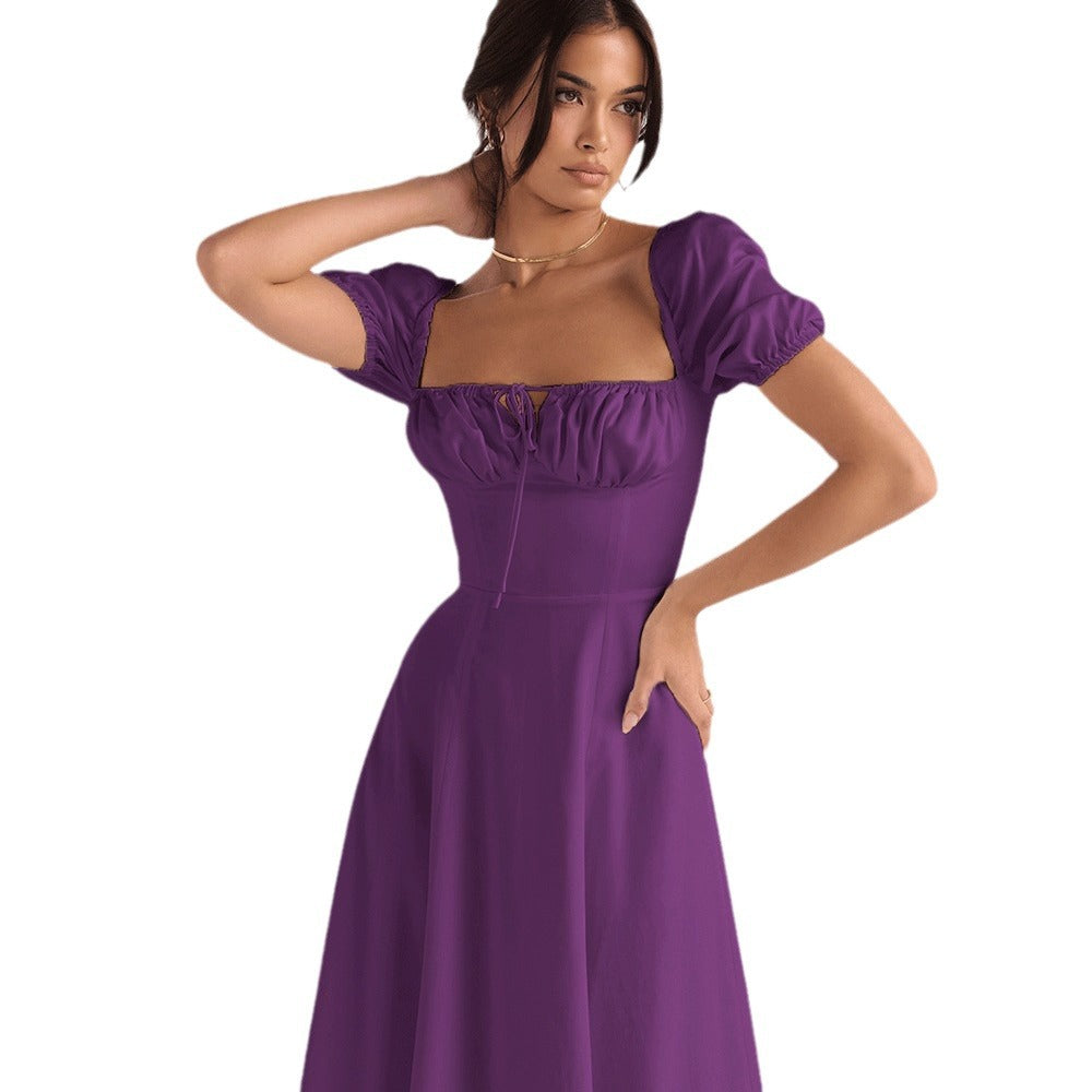 Damen Elegantes Midikleid mit Puffärmeln und raffiniertem Ausschnitt Drune