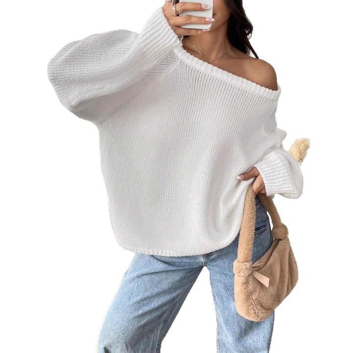 Damen Bequemer Oversized Pullover mit weitem Rundhalsausschnitt Drune