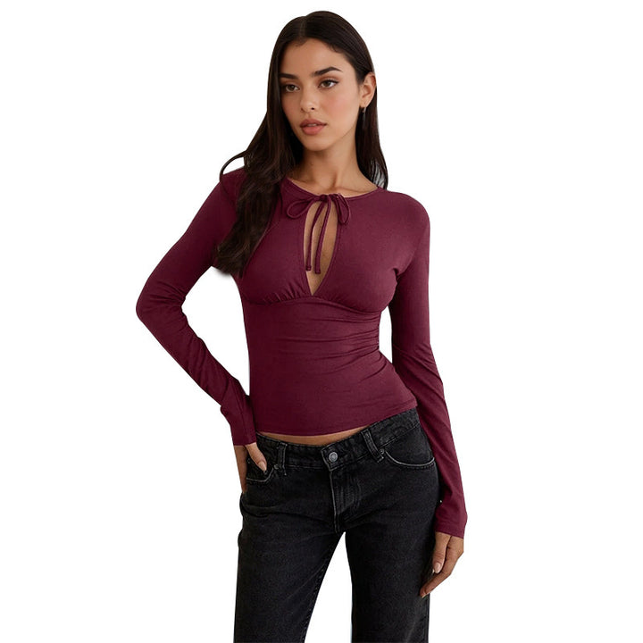 Damen Langarm-Camisole mit dekorativem Schnürdetail und schmeichelndem Schnitt Drune
