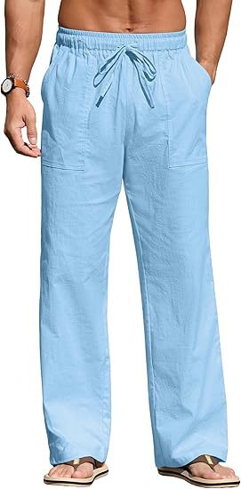 Herren nan leichte Leinenhose mit elastischem Bund, Kordelzug und aufgesetzten Taschen Drune