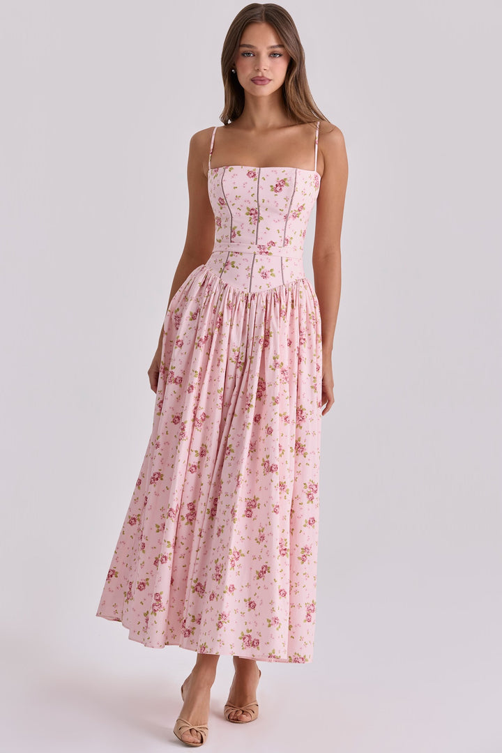 Damen Blumiges Midi-Kleid mit raffiniertem Schnitt Drune