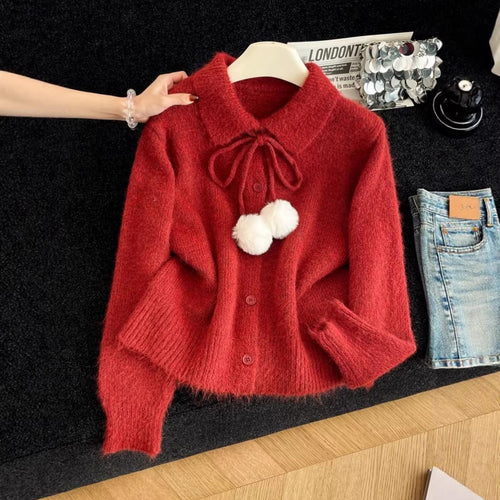 Damen verspielte Strickjacke mit großem Kragen Drune