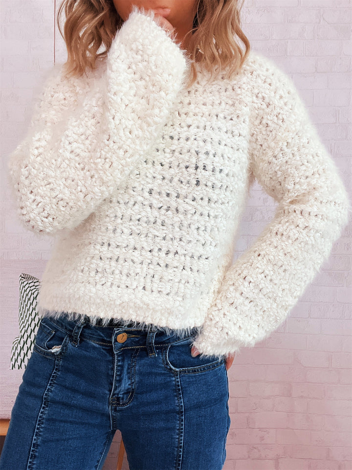 Damen kuscheliger Strickpullover mit strukturierter Oberfläche und weiten Ärmeln Drune