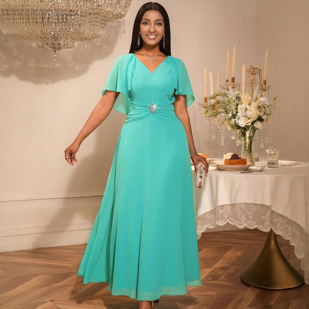 Damen elegantes Maxikleid mit Blütenapplikationen Drune