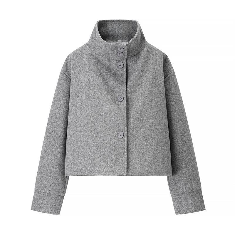 Damen modische Cropped-Jacke mit hohem Kragen und praktischen Knöpfen Drune