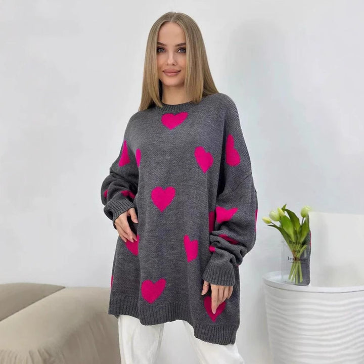 Damen Grobstrickpullover mit modischem Herzmuster und bequemer Passform Drune