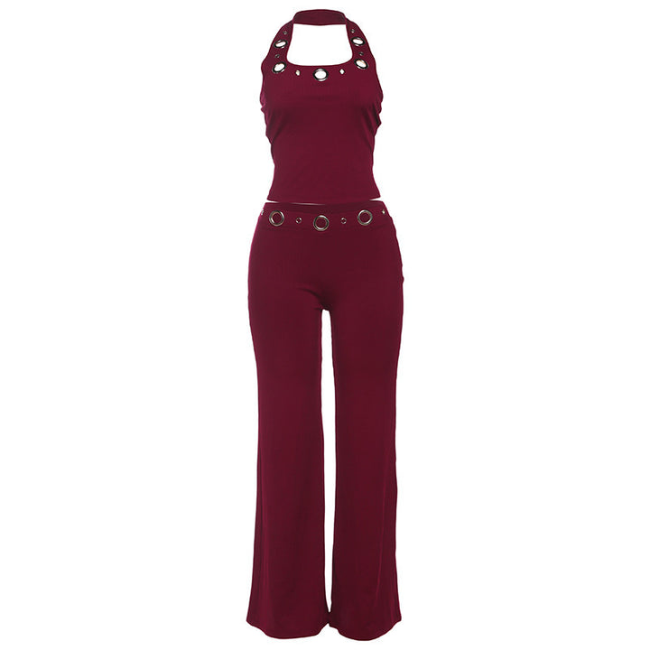 Damen Modischer Jumpsuit mit dekorativem Halterkragen und Gürteldetails Drune