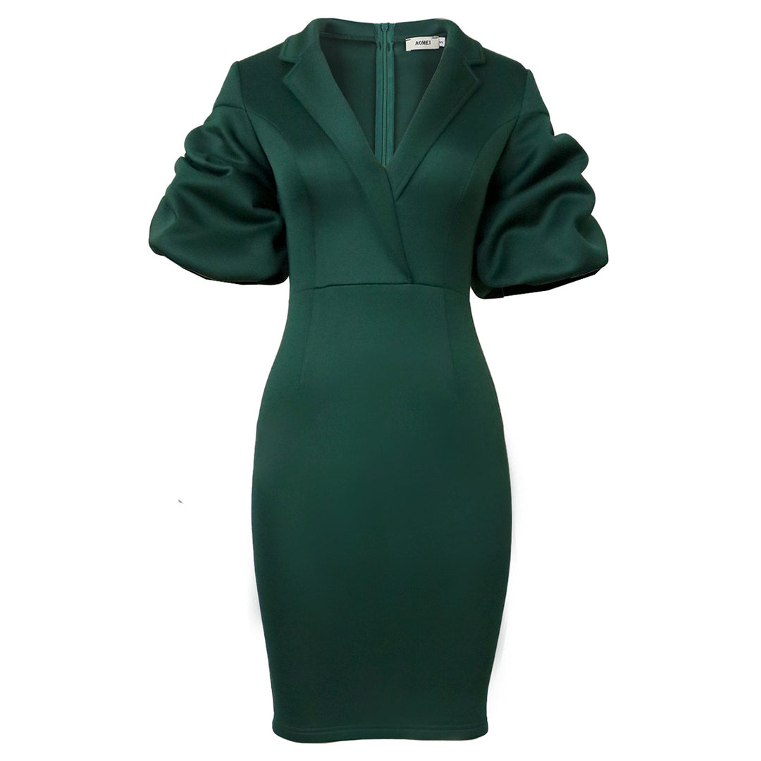 Damen figurbetontes Kleid mit eleganten Puffärmeln Drune
