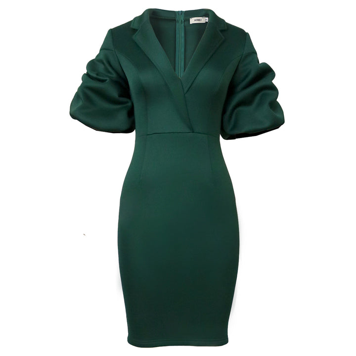 Damen figurbetontes Kleid mit eleganten Puffärmeln Drune