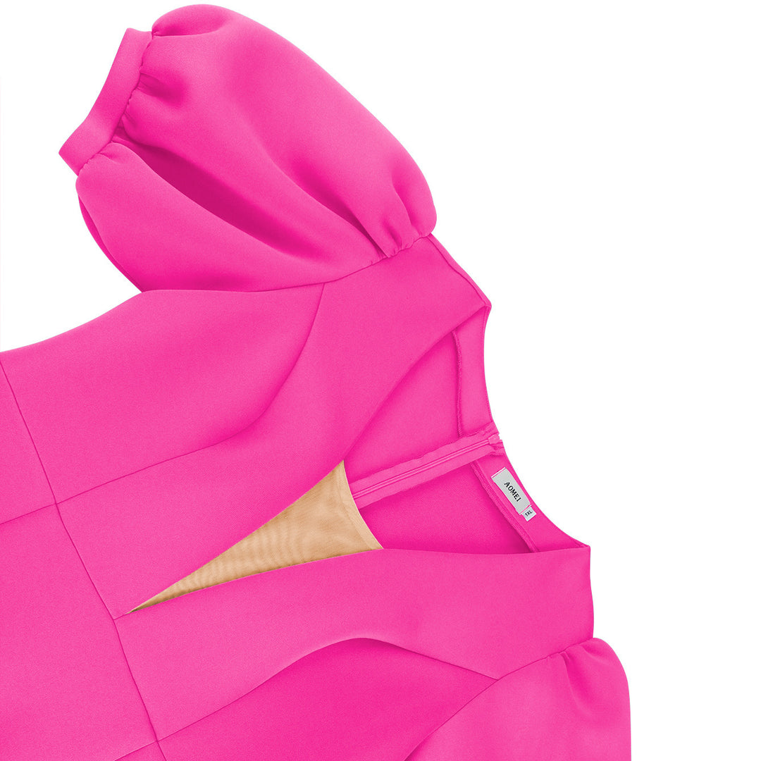 Damen figurbetontes Kleid mit voluminösen Puffärmeln und elegantem Rüschenabschluss Drune
