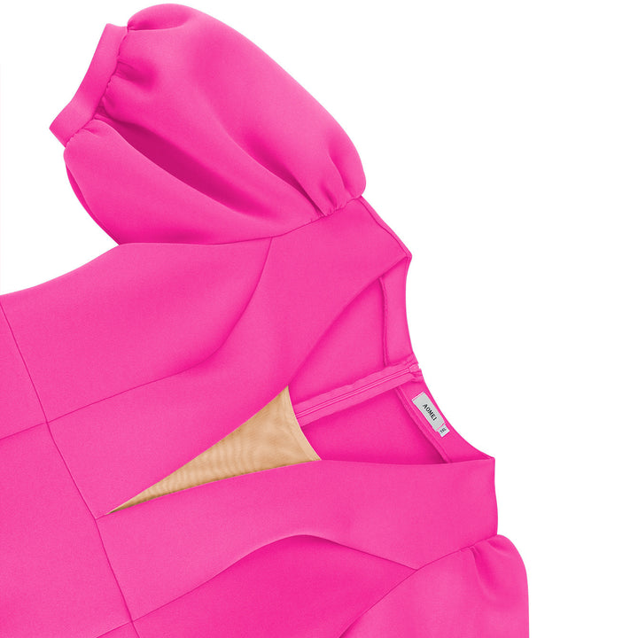 Damen figurbetontes Kleid mit voluminösen Puffärmeln und elegantem Rüschenabschluss Drune