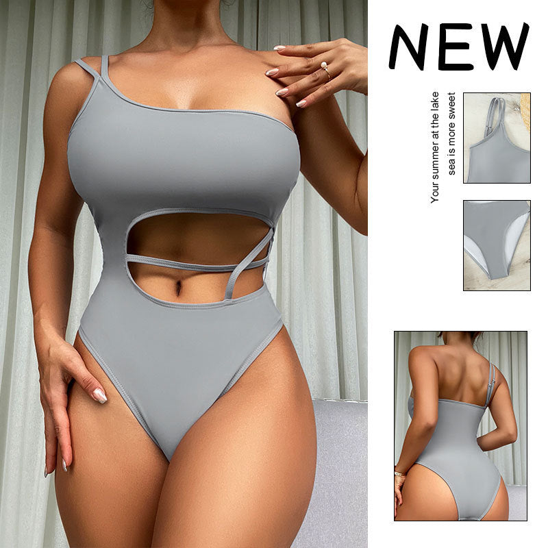 Damen Einteiler Badeanzug mit asymmetrischem Schnitt und modischem Cut-Out Drune