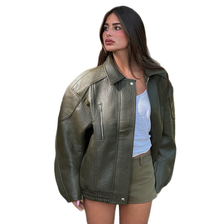 Damen Lederjacke mit lässigem Oversized-Schnitt Drune