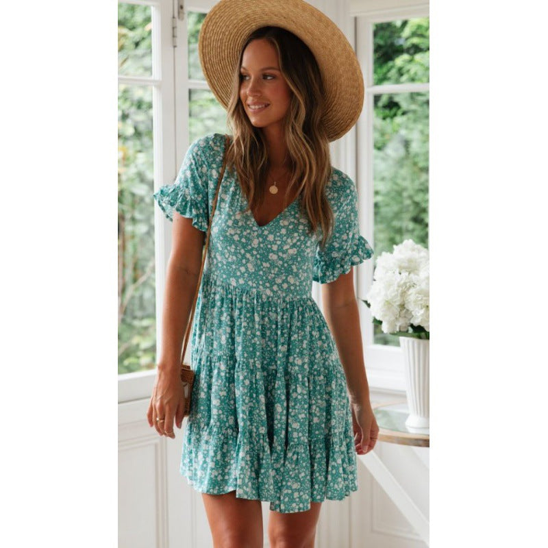 Damen Sommerkleid mit floralen Rüschendetails und luftiger Silhouette Drune