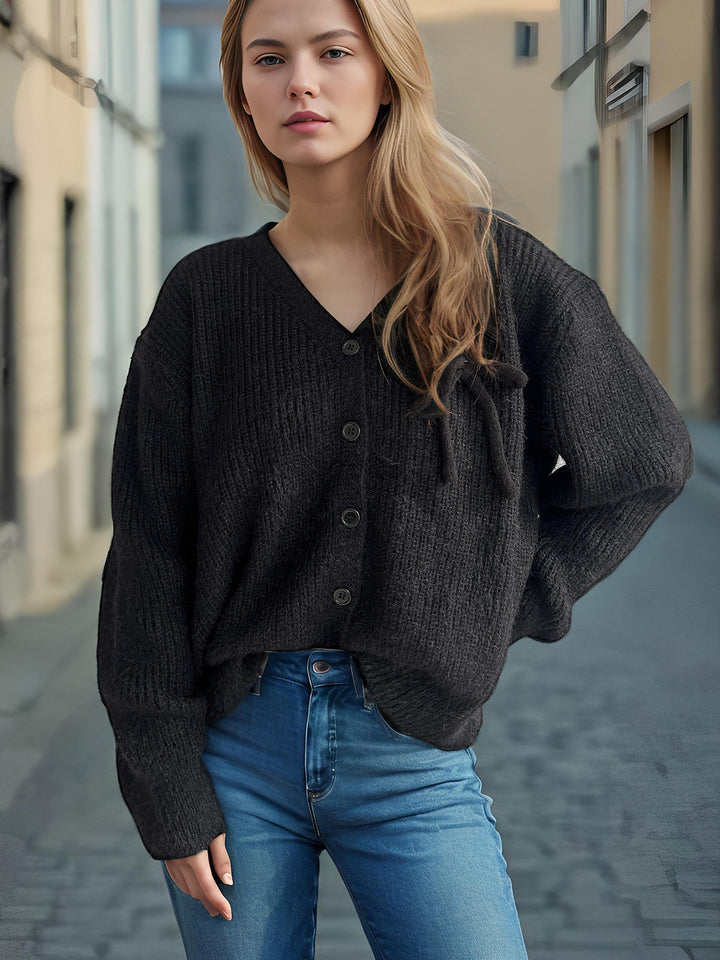 Damen gemütlicher Strickcardigan mit feiner Struktur und dekorativen Knopfdetails Drune