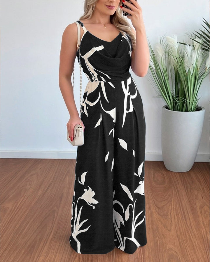 Damen Eleganter Jumpsuit mit fließendem Stoff und modischem Blumenmuster Drune