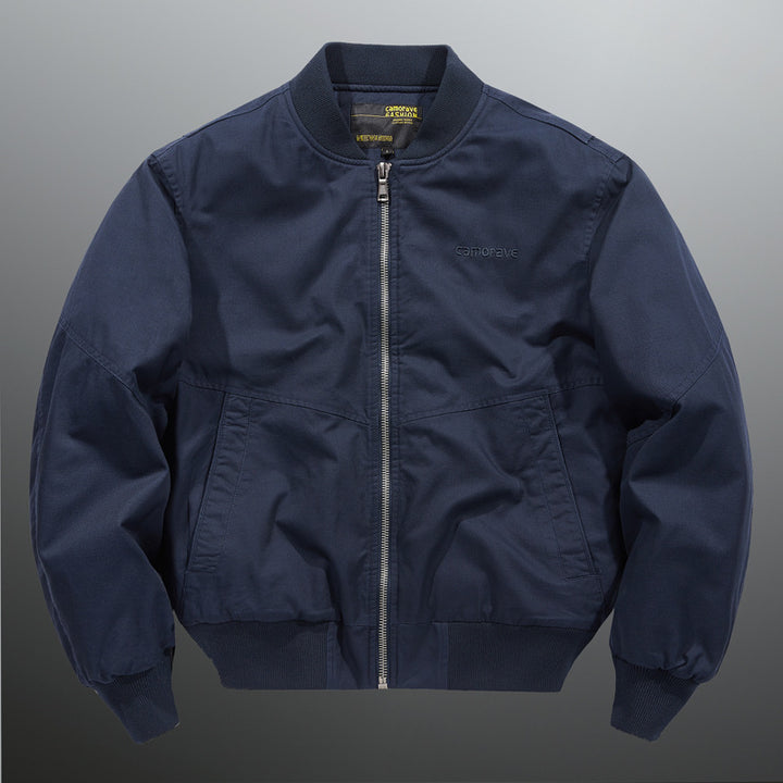 Leichtgewichtige Nylon-Bomberjacke für Herren mit Reißverschluss, geripptem Kragen, verstärktem Saum und aufgesetzten Taschen Drune