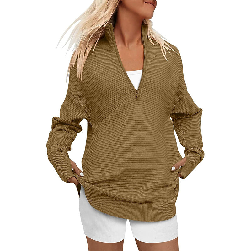 Damen Hochwertiger Reißverschluss Pullover mit strukturiertem Design Drune