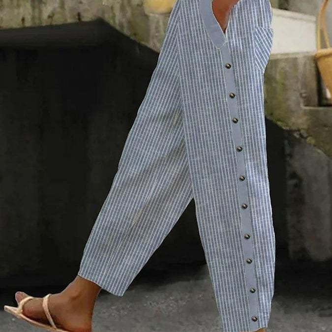 Damen weite Hose mit seitlichen Knöpfen und praktischen Taschen Drune