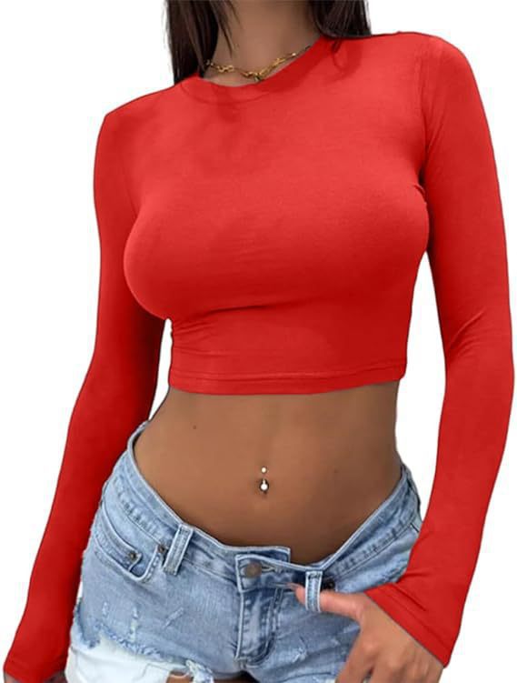 Damen elegantes langärmliges Crop-Top aus hautfreundlichem Material Drune