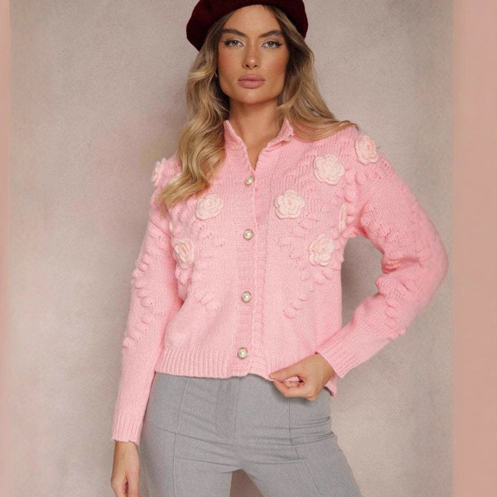 Damen Strickjacke mit floralen Details und Knopfverschluss Drune