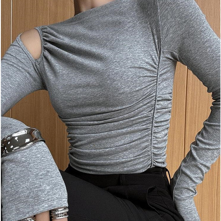 Damen asymmetrisches Longsleeve-Shirt mit Raffung Drune