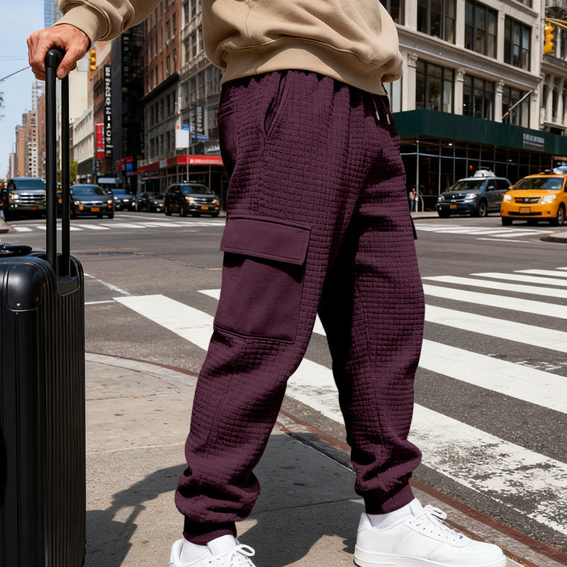 Herren nan Waffelstruktur Cargohose im Joggingstil mit Klappentaschen und elastischem Bund Drune