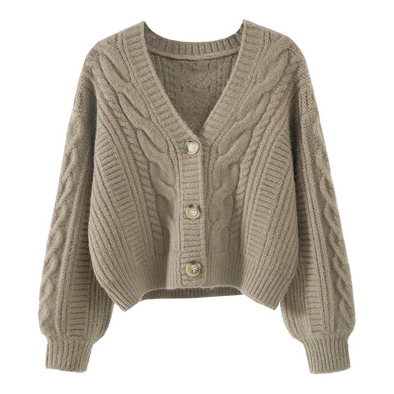 Damen Modische Strickjacke mit Zopfmuster und extravaganten Knopfdetails Drune