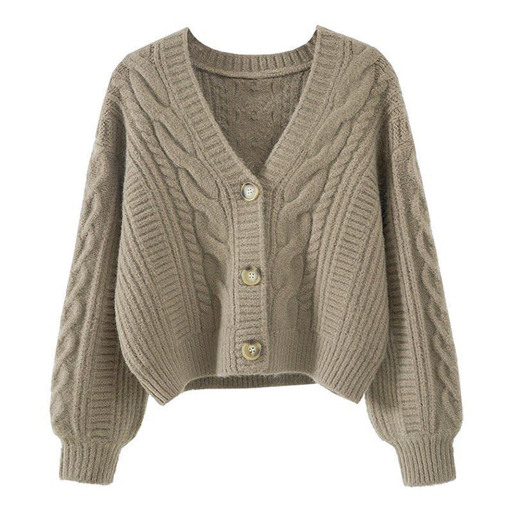 Damen Modische Strickjacke mit Zopfmuster und extravaganten Knopfdetails Drune